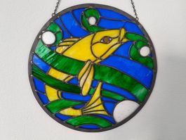 Rundes Bleiglasbild – Fischmotiv – 50 cm – Handgearbeitet
